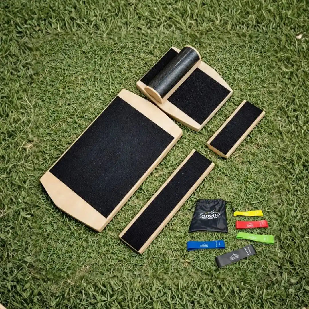 Barras intercambiables Kineboard Sowilo con bandas elasticas — tabla equilibrio para pie barefoot Chile
