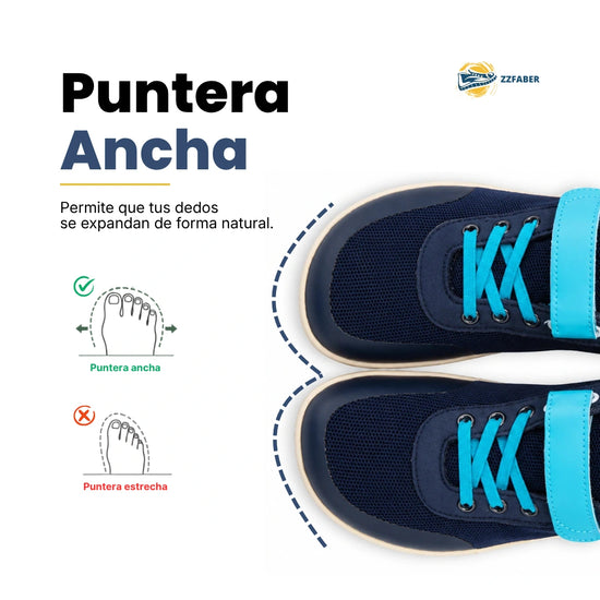Vista superior de bebe zapatillas resaltando la horma anatómica que no oprime los dedos.