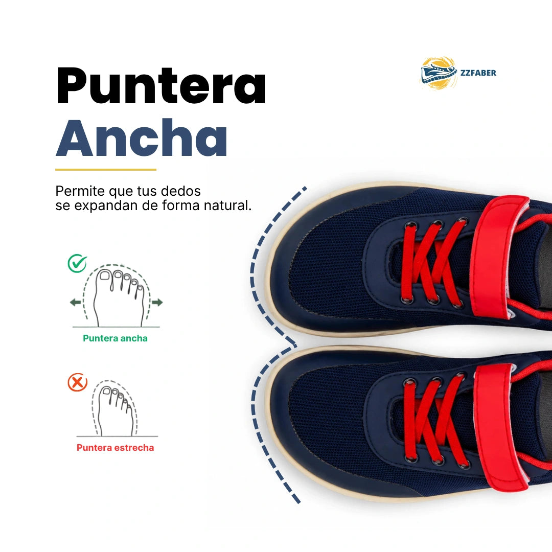 Vista superior de bebe zapatillas resaltando su horma anatómica que permite libre movimiento.