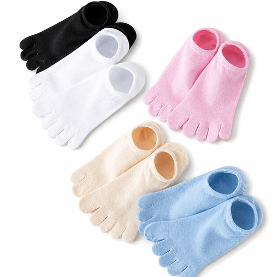 Colección completa de calcetines con dedos running cortos unicolor marca Sowilo, protectores anatómicos elásticos drop cero en Santiago de Chile.