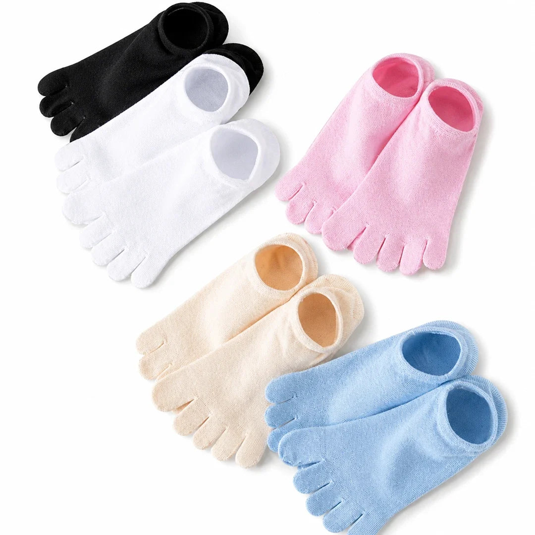 Colección completa de calcetines con dedos running cortos unicolor marca Sowilo, protectores anatómicos elásticos drop cero en Santiago de Chile.