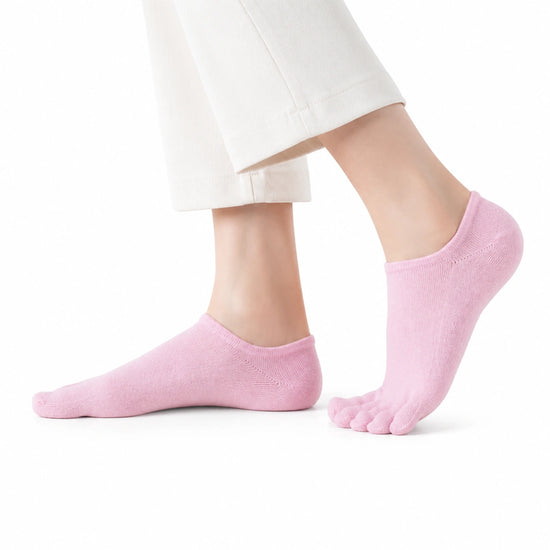 Calcetines invisibles de cinco dedos para mujer color rosa unicolor Sowilo, medias cortas transpirables ideales para evitar roces de juanetes en verano.