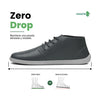 Calzado barefoot formal con suela plana zero drop y diseño ergonómico minimalista.