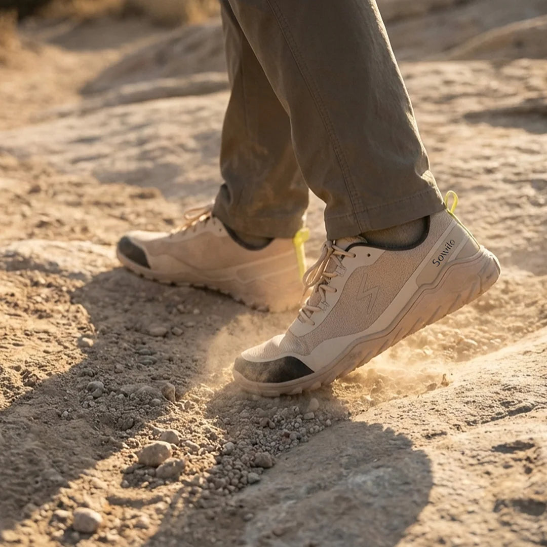 Sowilo Algiz beige trekking uso exterior — zapatilla barefoot outdoor beige hombre Chile