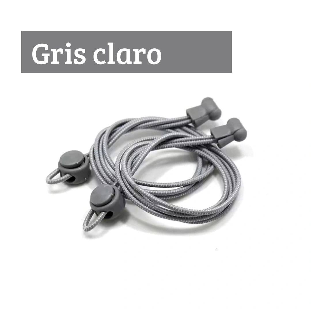 Cordones elásticos para zapatillas anchas color gris claro marca Sowilo, sistema elástico con tancas que reduce la presión del metatarso en Santiago.