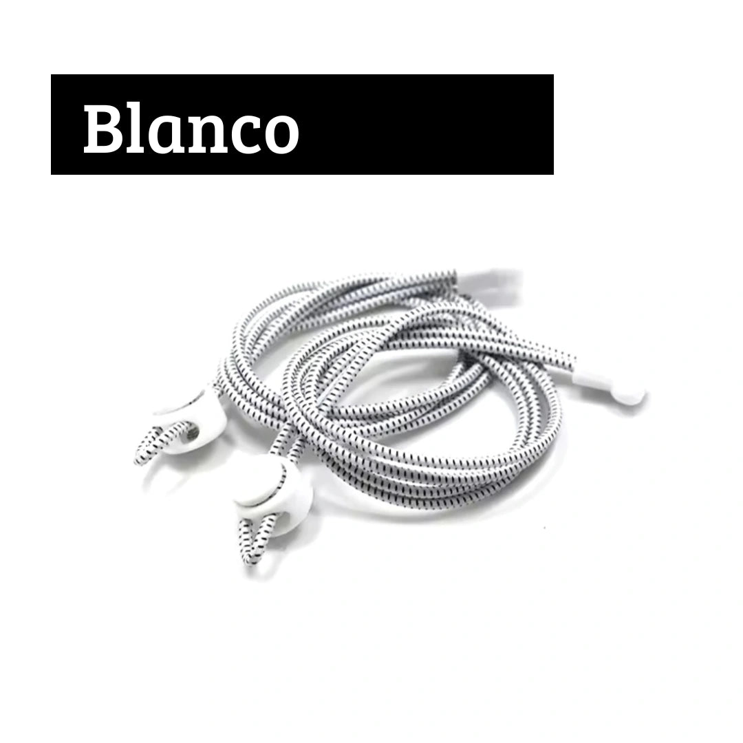 Cordones elásticos para zapatos escolares color blanco marca Sowilo, sistema elástico sin amarrar para zapatillas de educación física en Chile.