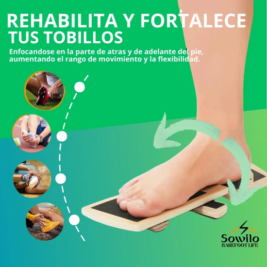 Ejercicios estabilidad tobillo barefoot con Kineboard Sowilo — rehabilitacion pie respetuoso Chile