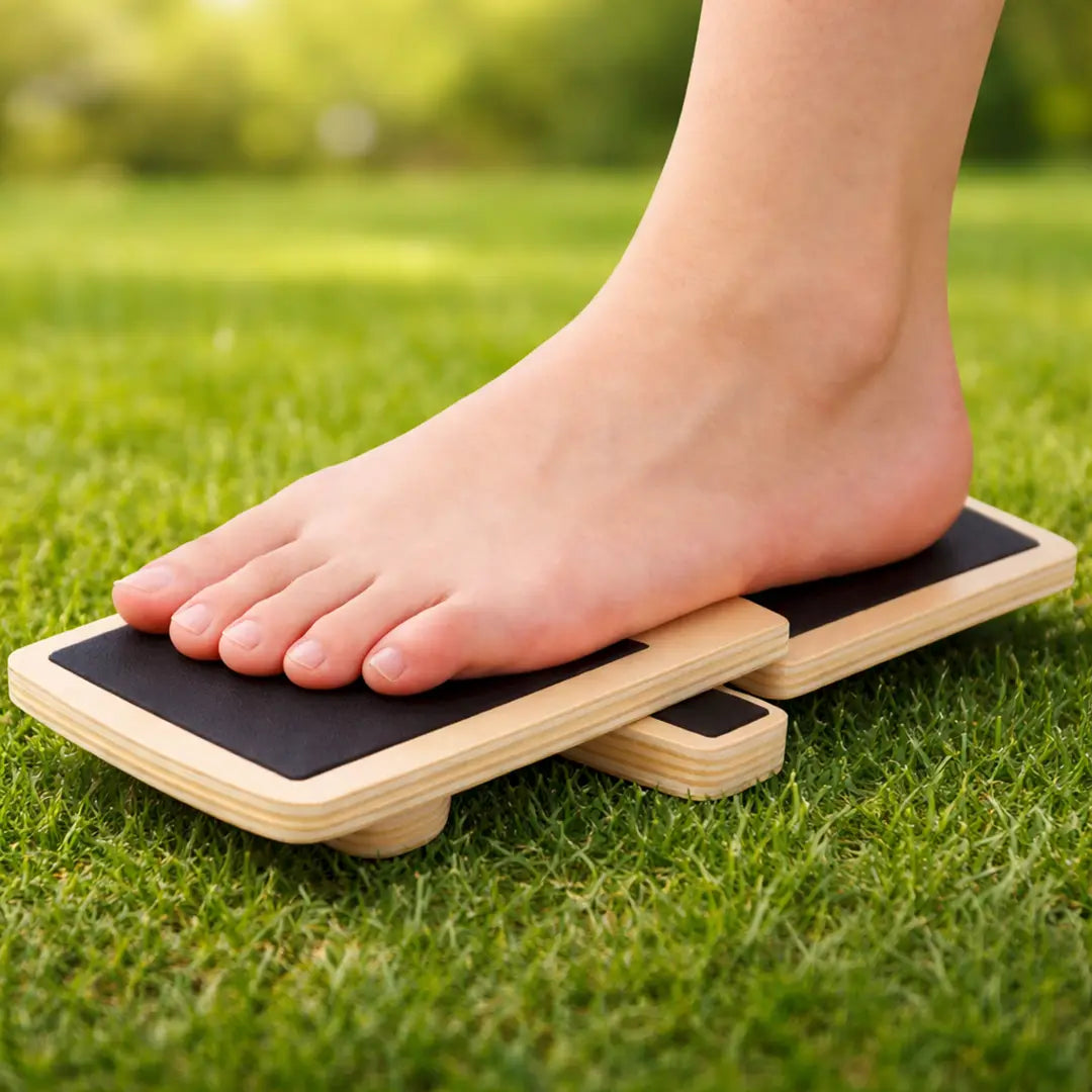 Entrenamiento propiocepcion en cesped con Kineboard Sowilo — fortalecimiento pie barefoot exterior
