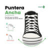 Vista frontal zapatilla barefoot mujer negra con puntera ancha de goma.