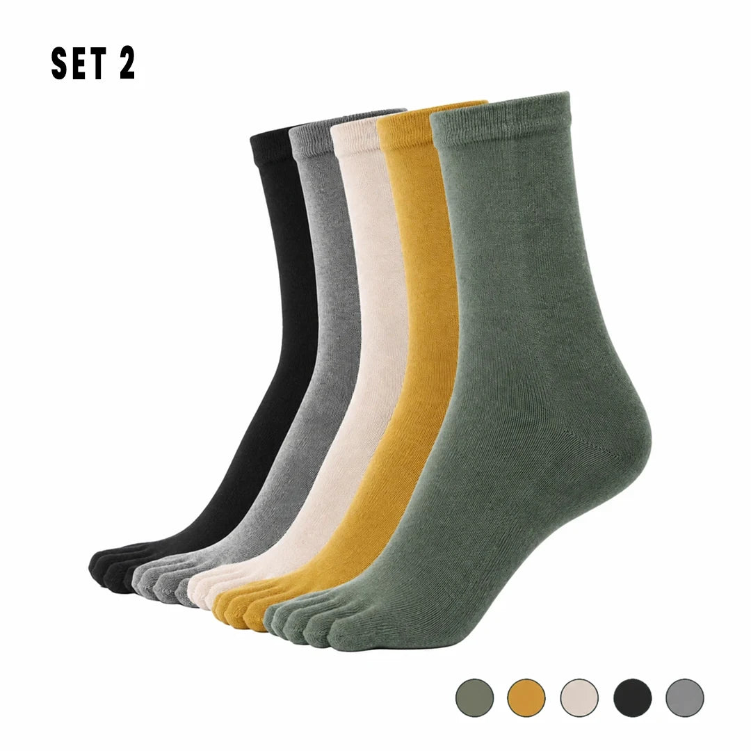 Pack de calcetines con dedos largos Saguaro en color negro, gris, beige, amarillo y verde, medias elásticas transpirables anti-ampollas en Chile.