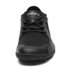 Vista superior zapatilla minimalista negra, espacio para dedos.