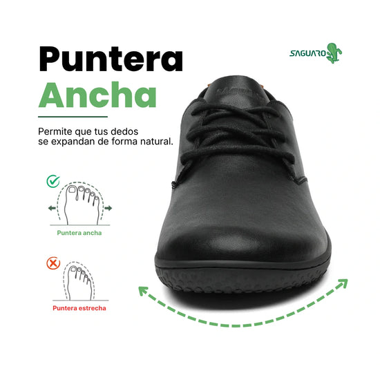 zapato barefoot minimalista saguaro negro vista frontal directa