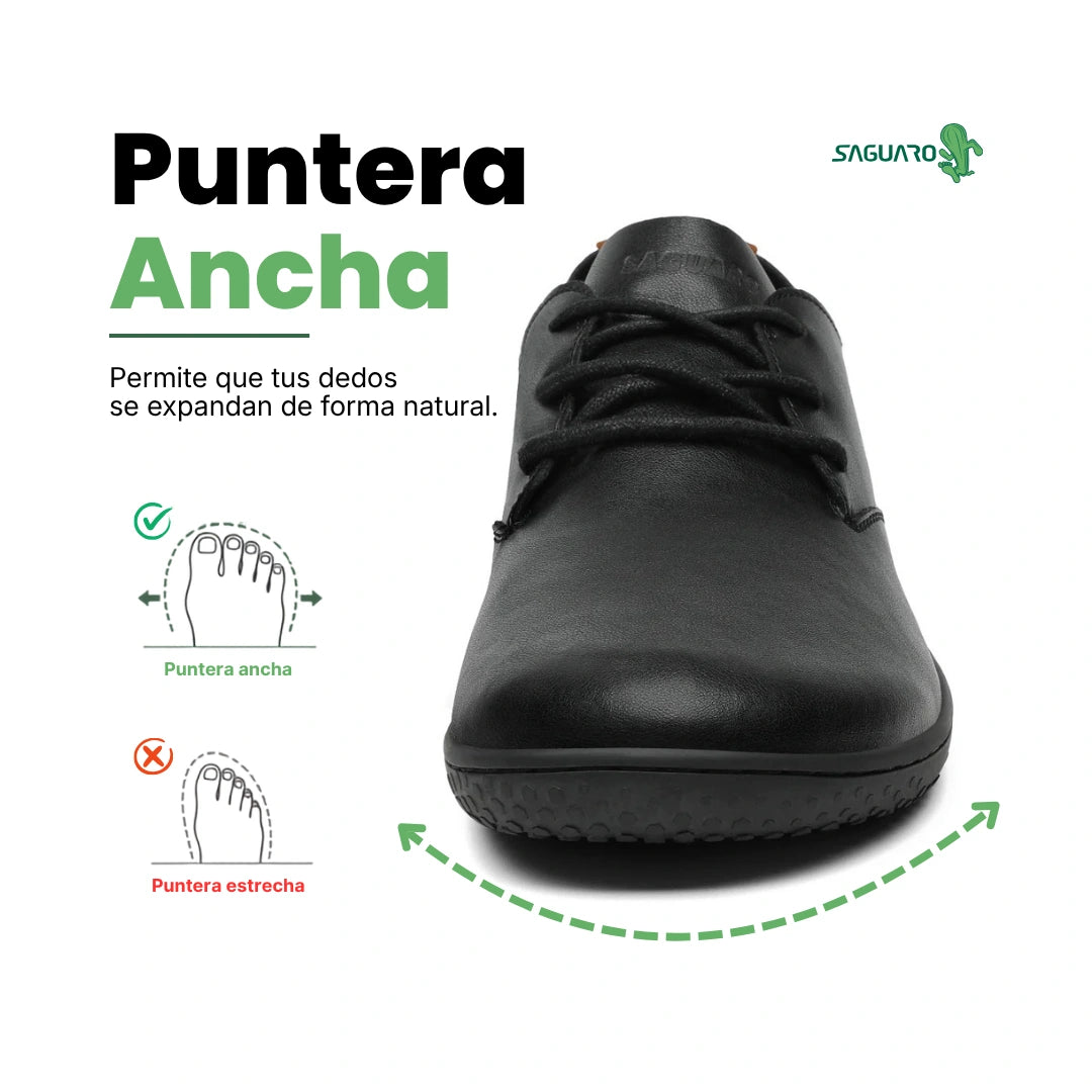 zapato barefoot minimalista saguaro negro vista frontal directa