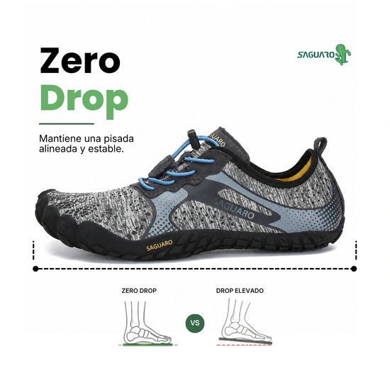 Zapatilla Saguaro Fast I gris vista interna y superior mostrando materiales y refuerzos.