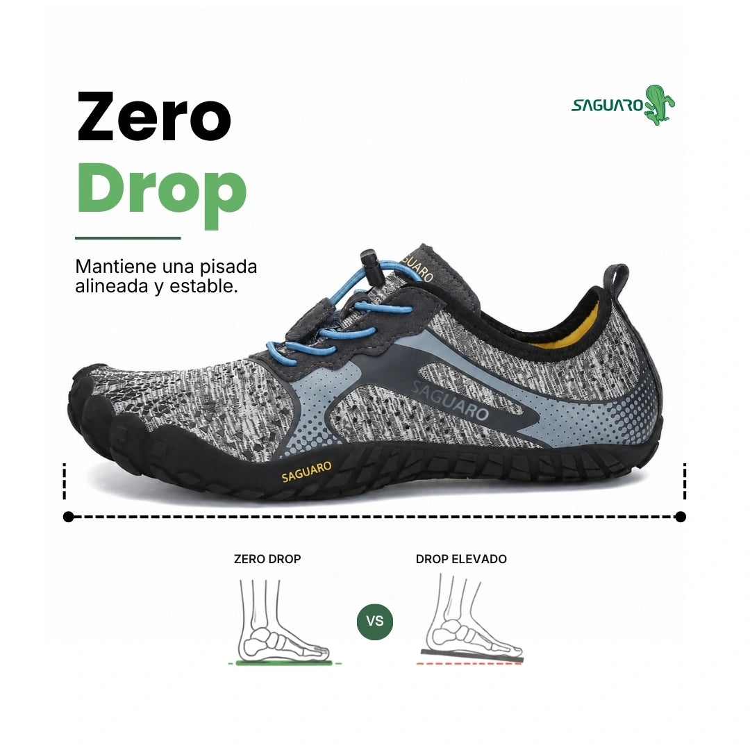 Zapatilla Saguaro Fast I gris vista interna y superior mostrando materiales y refuerzos.