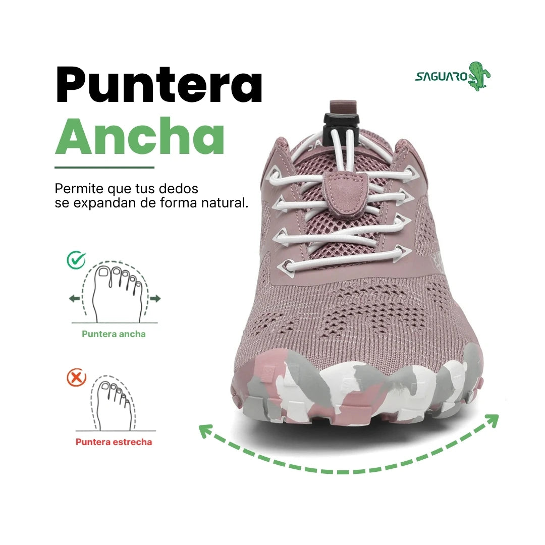 Zapatilla Smart II rosa coral vista frontal con puntera ancha barefoot.