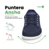 Zapatilla Saguaro Stellar II azul vista frontal resaltando puntera ancha ergonómica.