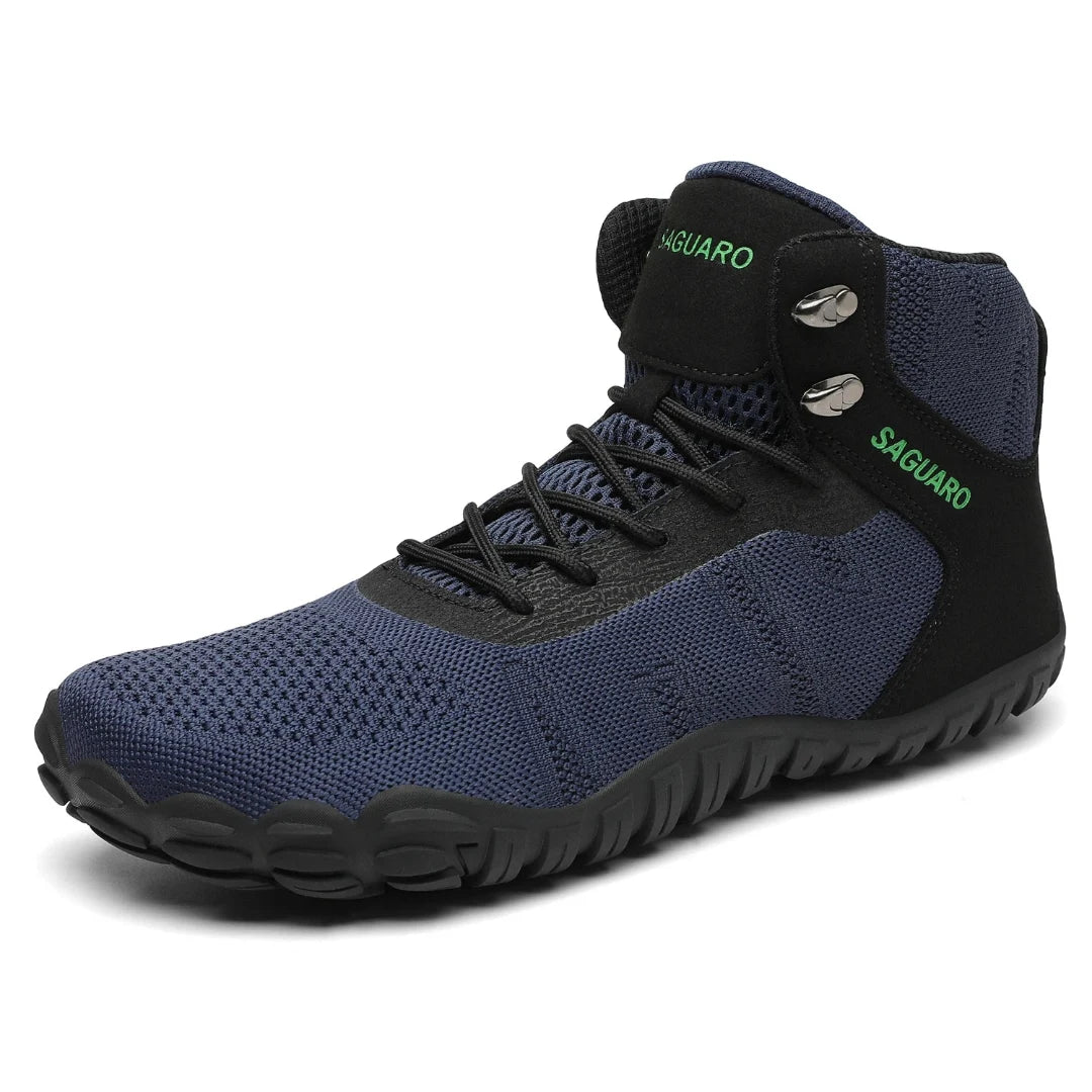Saguaro Vitality V negro — bota barefoot trekking vista lateral par completo