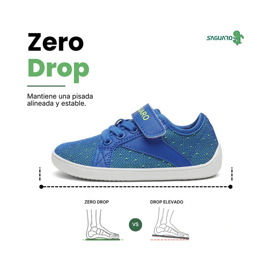 Suela plana y flexible zapatilla barefoot Saguaro azul para niños.