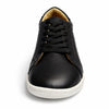MOKA cuero negro trama vista frontal — zapato barefoot artesanal puntera ancha mujer Chile