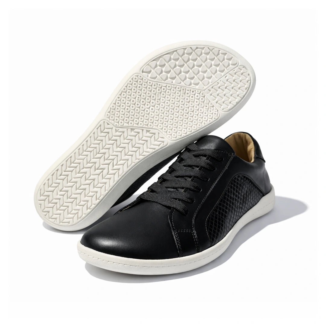 MOKA cuero negro trama vista par suela — zapato barefoot artesanal par completo mujer Chile