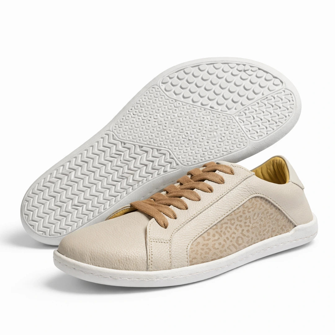 MOKA trama cuero mujer vista par suela — zapato barefoot artesanal par completo Chile