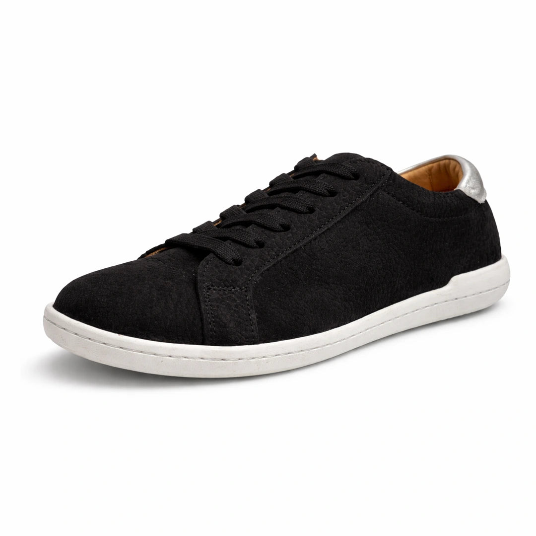 MOKA cuero negro barefoot vista principal suela — zapato artesanal suela plana mujer Chile