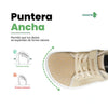 Vista superior zapatilla beige zero drop para el desarrollo del pie.