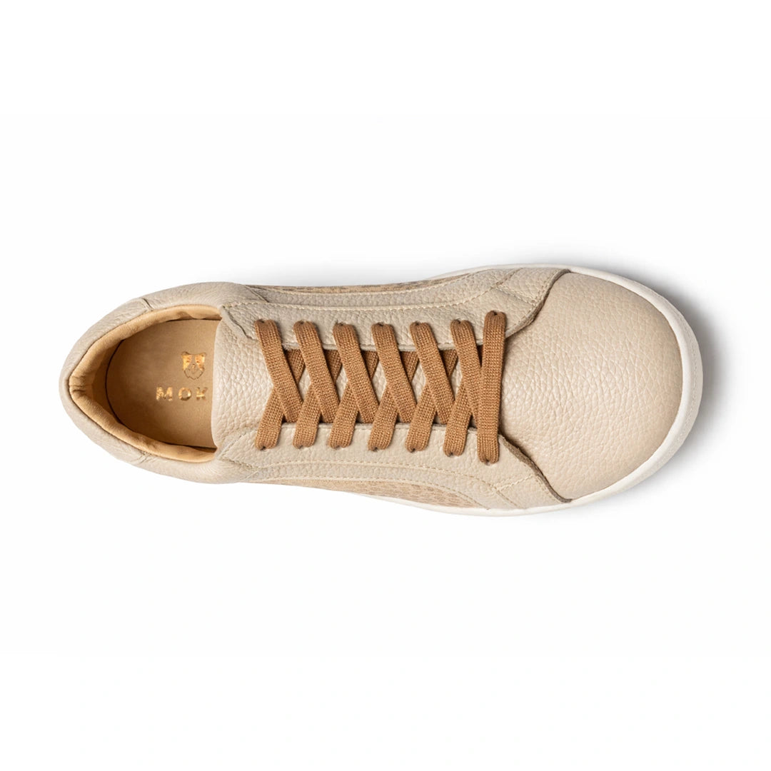 MOKA trama cuero mujer vista superior — zapato barefoot artesanal horma ancha Chile