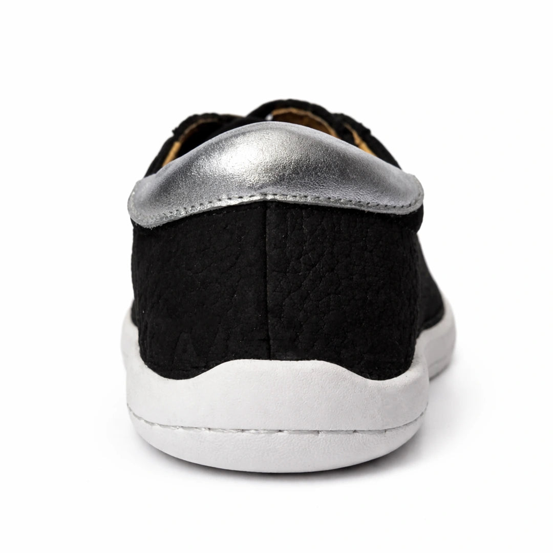 MOKA cuero negro barefoot vista trasera — zapato artesanal zero drop mujer Chile