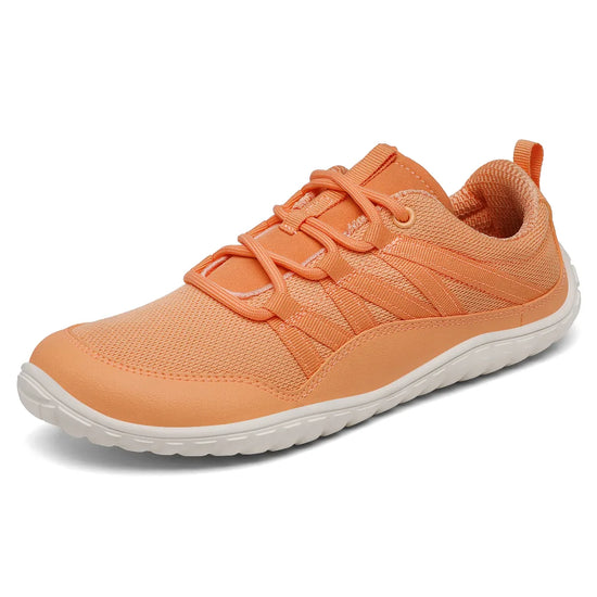 Zapatilla barefoot trail naranja Saguaro Forestep alta visibilidad.