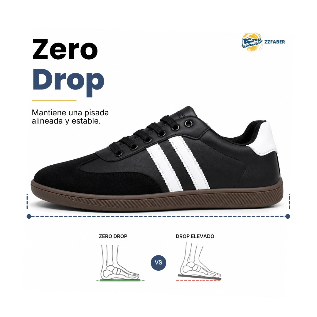 Zapatos de horma ancha casuales ZZFABER Niza 2.0 negros con suela caqui, zapatilla respetuosa ultra ligera y flexible disponible en Chile.