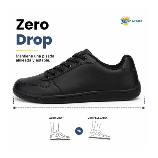 Zapatilla casual elástica ZZFABER Easy I color negro, calzado cómodo con flexibilidad garantizada diseñado para pies con empeine alto en Chile.