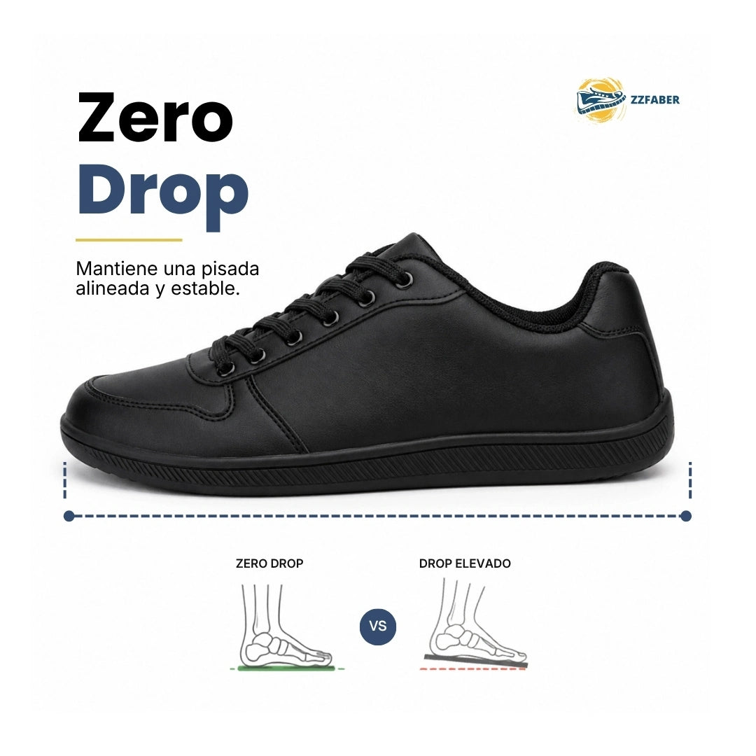 Zapatilla casual elástica ZZFABER Easy I color negro, calzado cómodo con flexibilidad garantizada diseñado para pies con empeine alto en Chile.