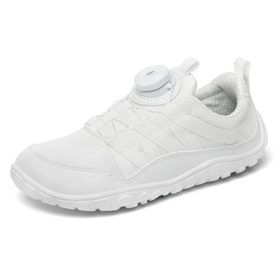 Zapatillas barefoot blancas educacion fisica infantil — calzado respetuoso colegio Chile