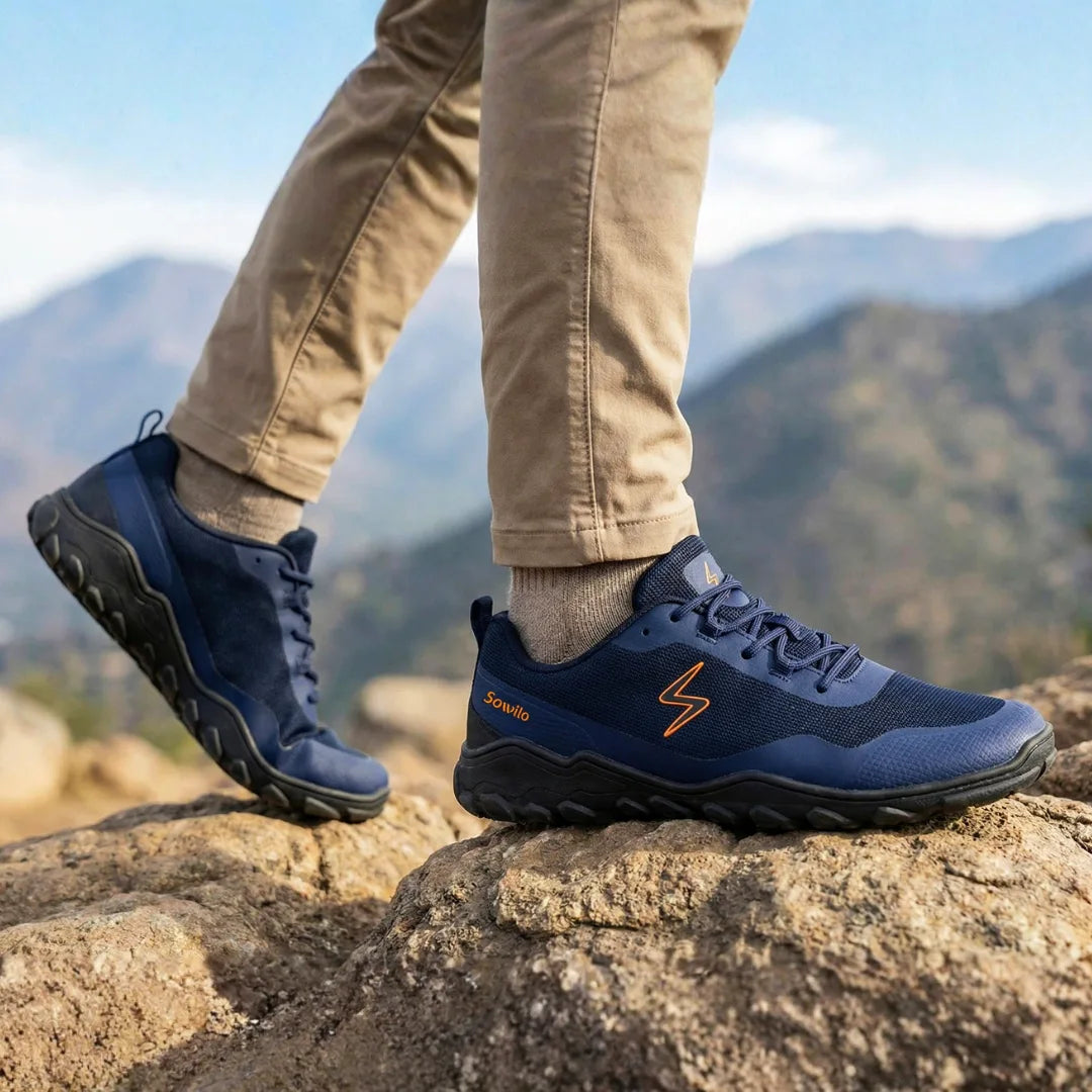 Sowilo Algiz azul puntera ancha usabilidad — zapatilla barefoot trail puntera ancha en uso Chile