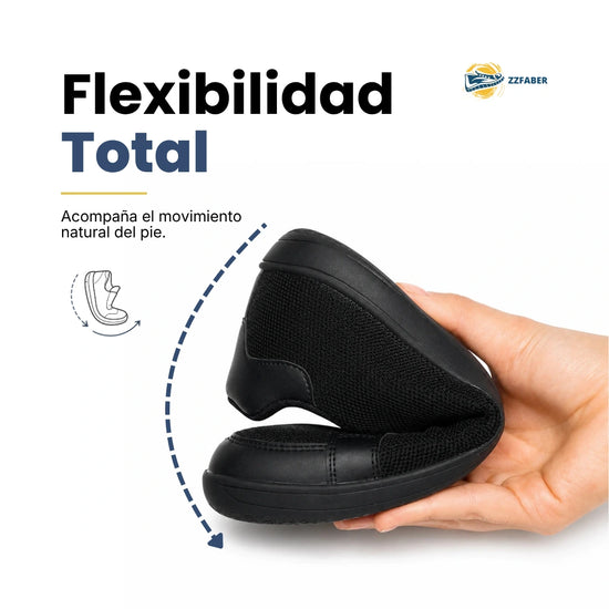 Zapato ergonómico para adulto ZZFABER Bamba I negro, zapatilla urbana elástica y flexible para evitar la opresión del juanete en Chile.