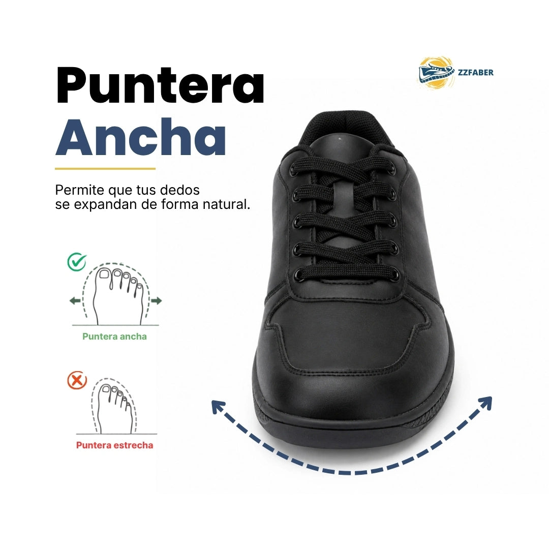 Zapatilla casual elástica ZZFABER Easy I color negro, calzado cómodo con flexibilidad garantizada diseñado para pies con empeine alto en Chile.