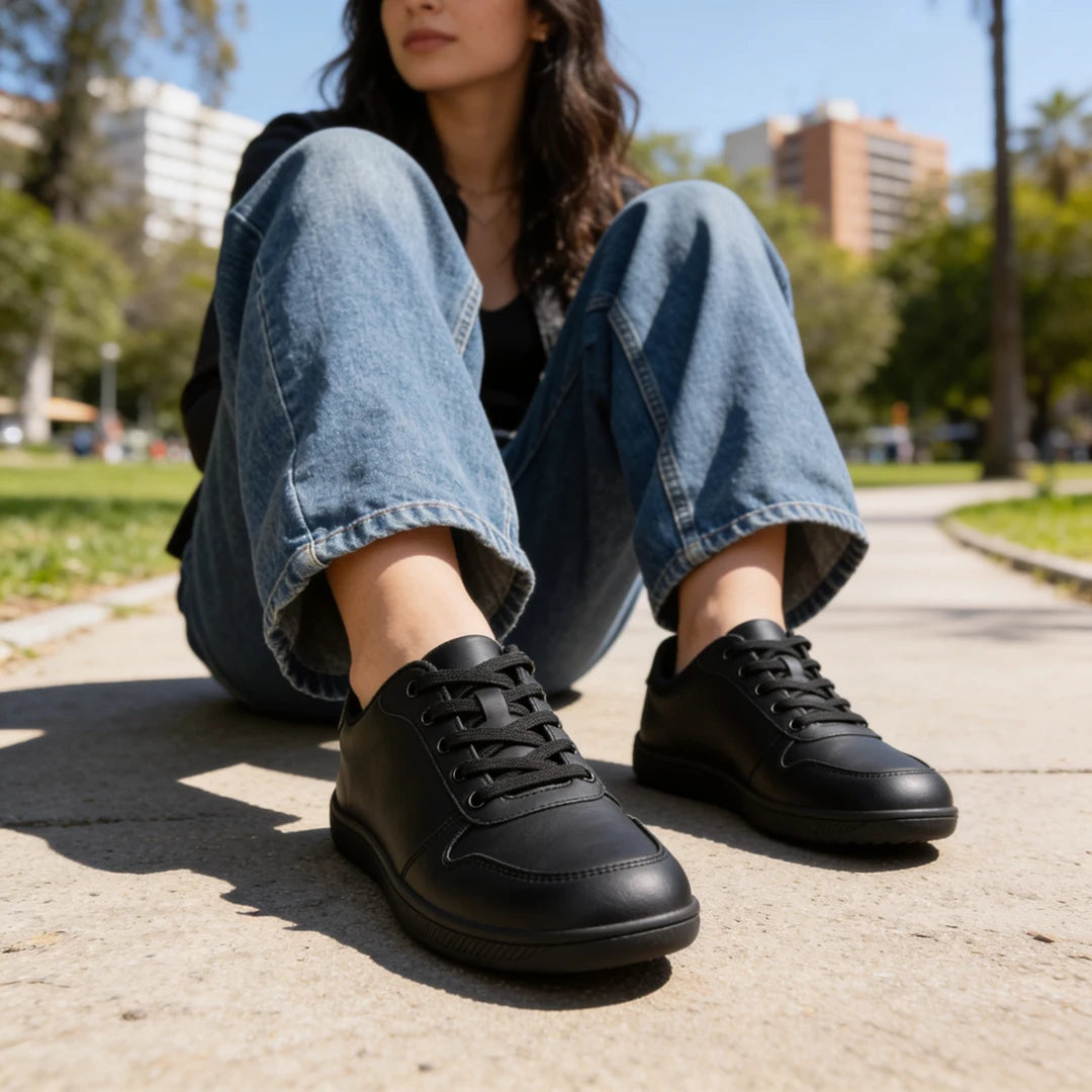 Zapatillas ergonómicas negras ZZFABER Easy I de estilo casual para vestir, calzado plano respetuoso con horma ancha en Chile.