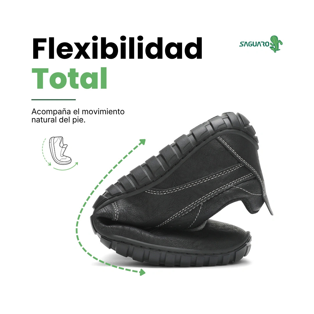 Zapatos minimalistas de vestir negros Saguaro Noble IV con suela flexible, calzado ergonómico elegante para oficina en Santiago.