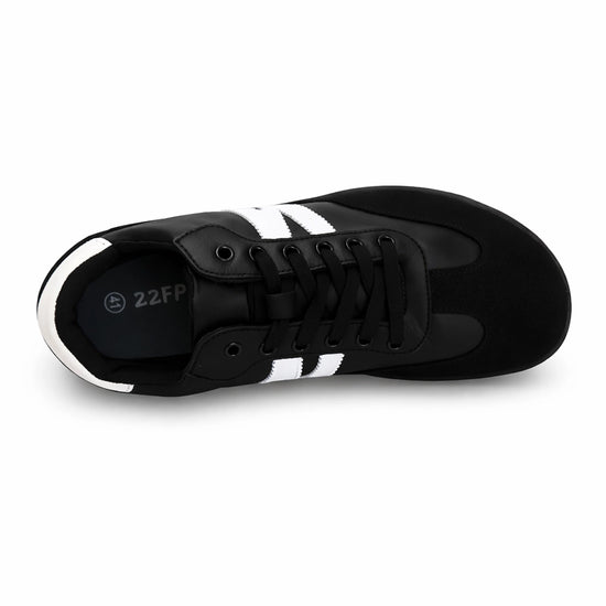 Zapatilla barefoot ZZfaber Niza I negra con blanco vista desde arriba.