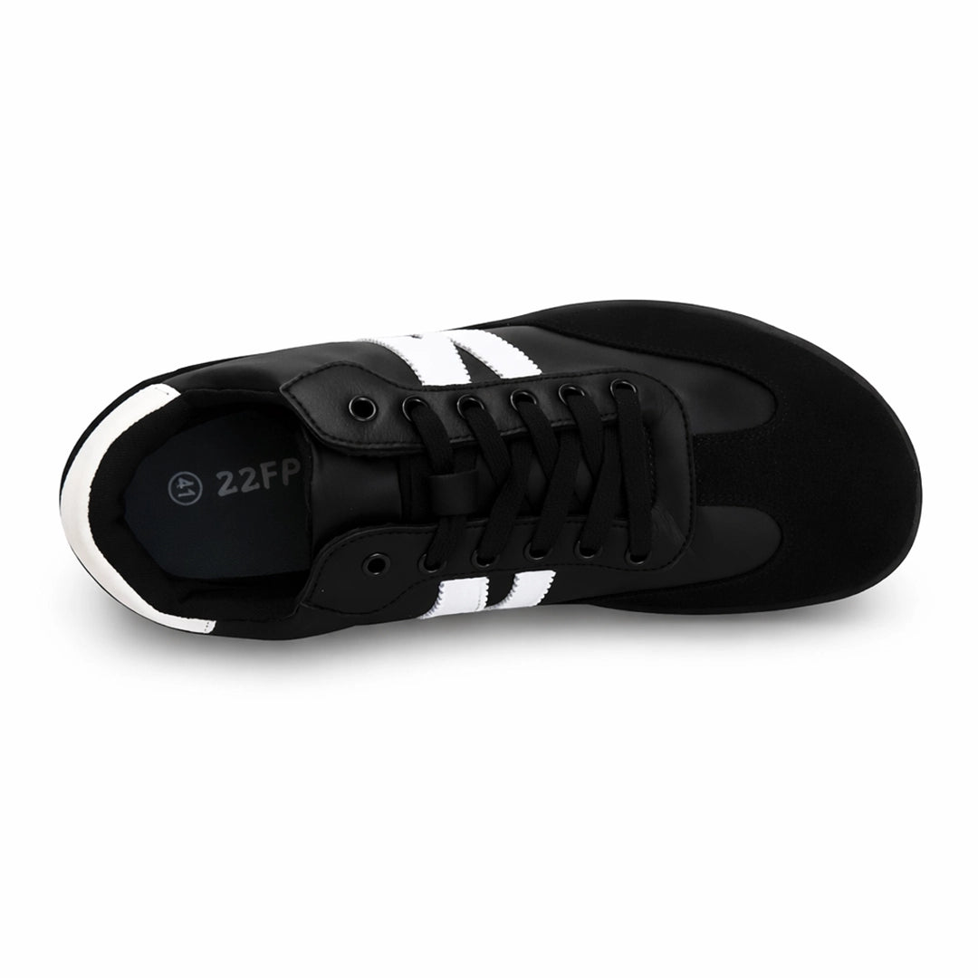 Zapatilla barefoot ZZfaber Niza I negra con blanco vista desde arriba.
